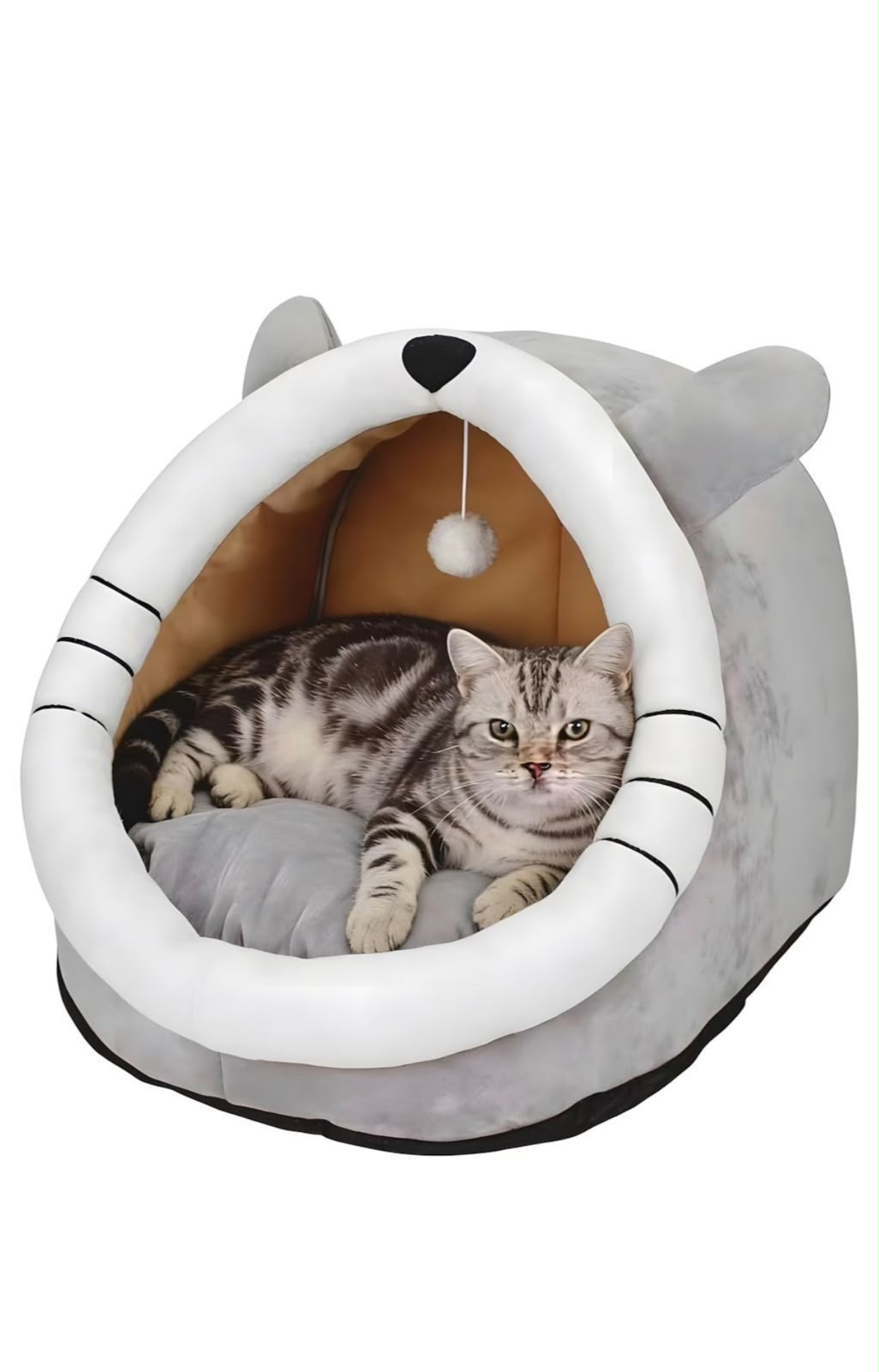 Cute Cozy Cat Beds for Indoor Cats - 2 in 1 Cat Cave Bed with Plush Ball